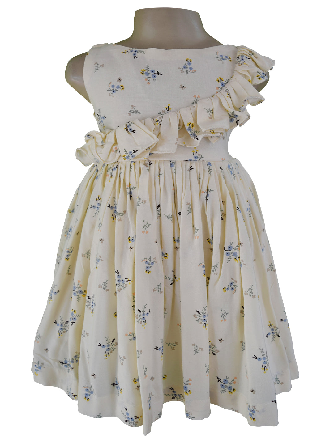 Faye Blue Floral Print Ruffle Dress for girls