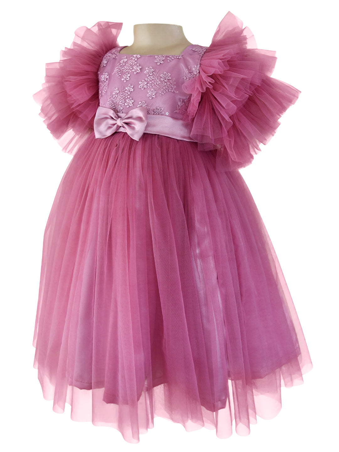 Faye Mauve Tiered Sleeve Gown for baby girls