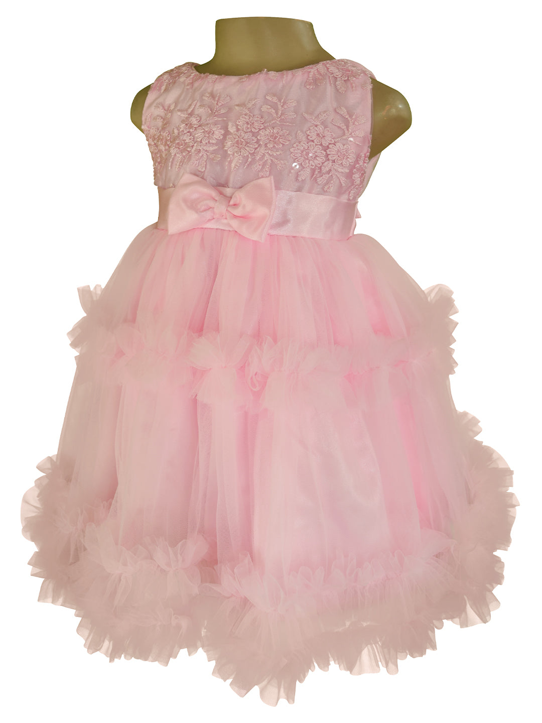 Faye Pink Embroidered Tiered Party Dress for girls