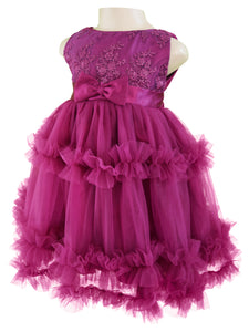 Faye Wine Embroidered Tiered Party Dress for Girls