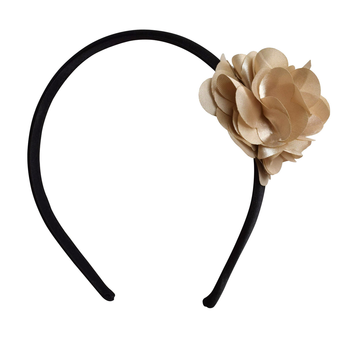 Hair Band_Champagne Flower on Black Satin