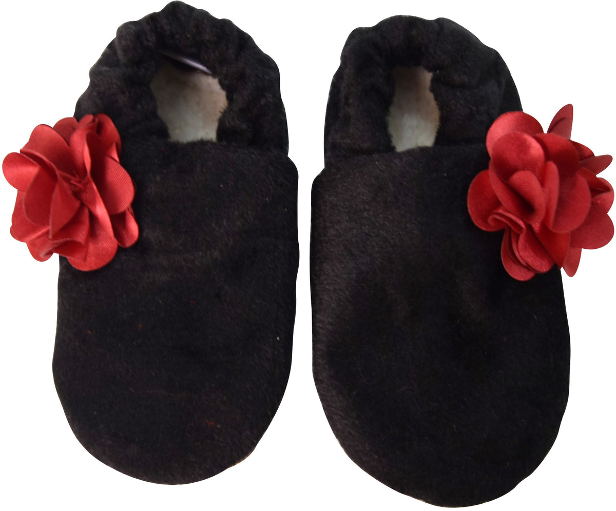 Kids Shoes_Black Velvet with Maroon flower Booties