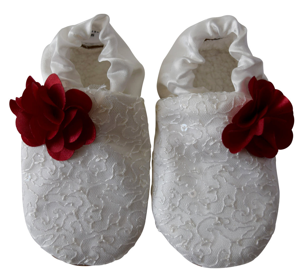 Kids Shoes_Ivory Mono Lace with Maroon Flower Booties