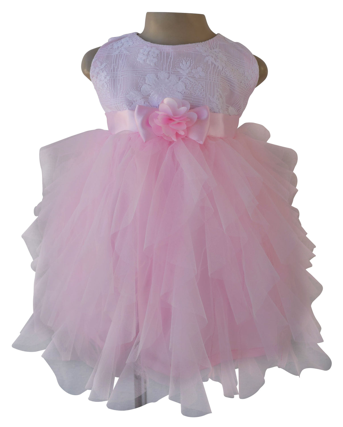 Faye Pink & White Waterfall Dress for Girls