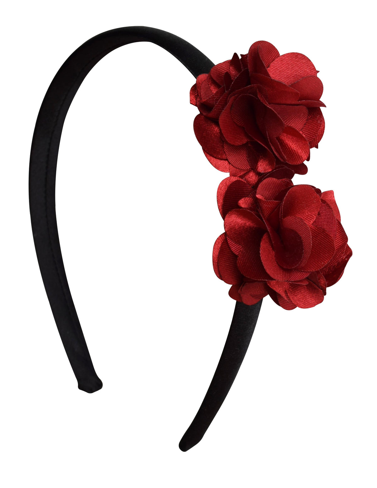 Hair band_Maroon 2 flowers on Black Satin