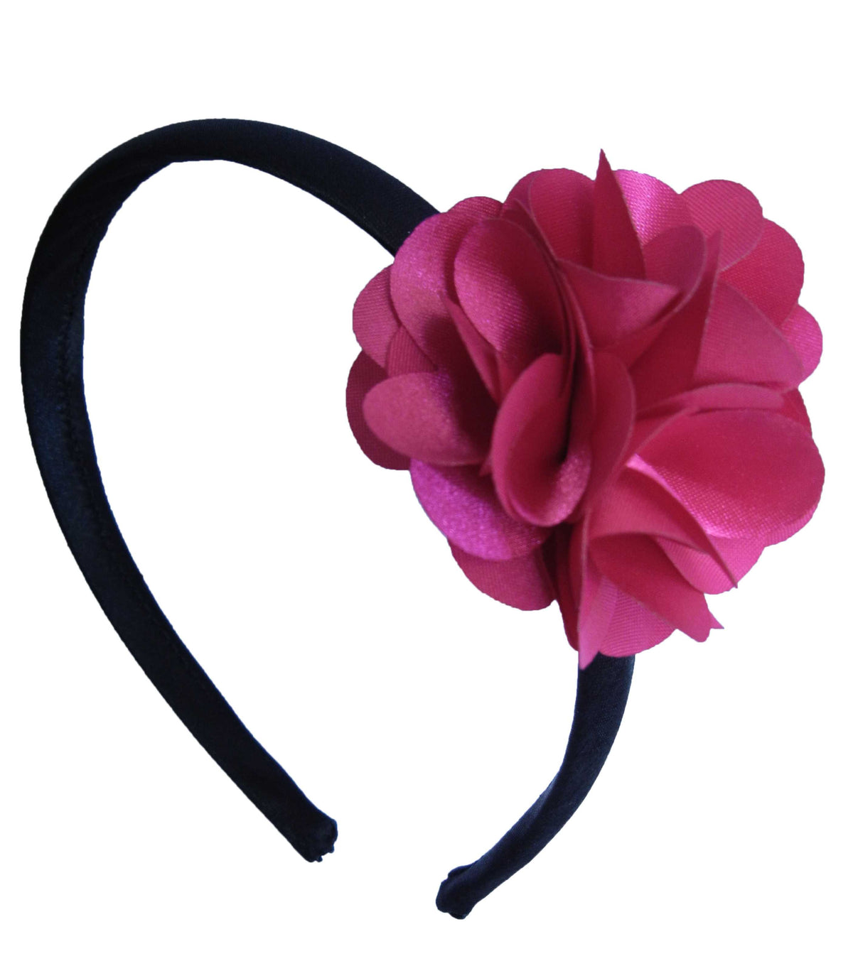 Fuchsia Flower on Blk Satin Hair Band for Kids